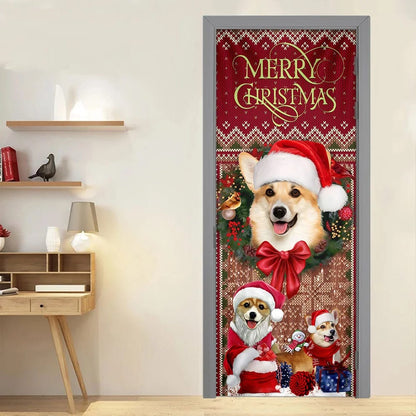 Corgi Happy House Christmas Door Cover - Gift For Corgi Lover - Christmas Outdoor Decoration