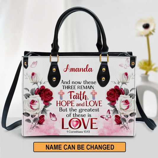 Corinthians 1313 Inspirational Gifts With Bible Verse For Christian Women Personalized Leather Handbag With Handle