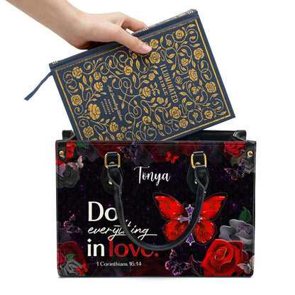 Corinthians 1614 Do Everything in Love Inspirational Gifts With Bible Verse For Christian Women Personalized Leather Handbag With Straps