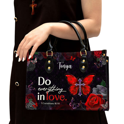 Corinthians 1614 Do Everything in Love Inspirational Gifts With Bible Verse For Christian Women Personalized Leather Handbag With Straps
