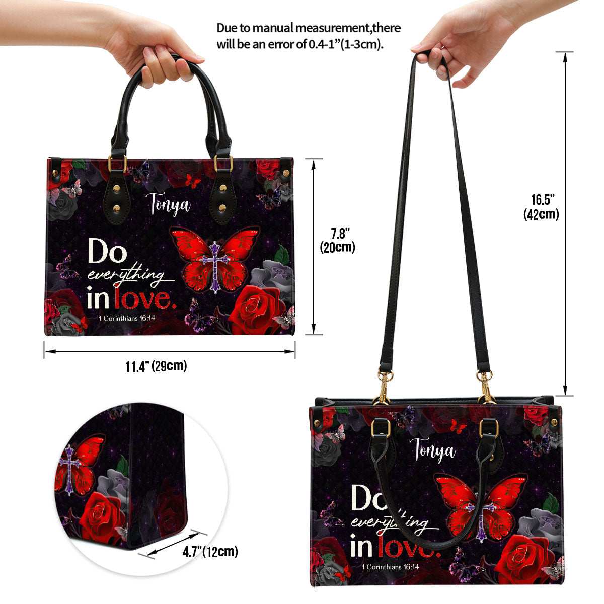 Corinthians 1614 Do Everything in Love Inspirational Gifts With Bible Verse For Christian Women Personalized Leather Handbag With Straps