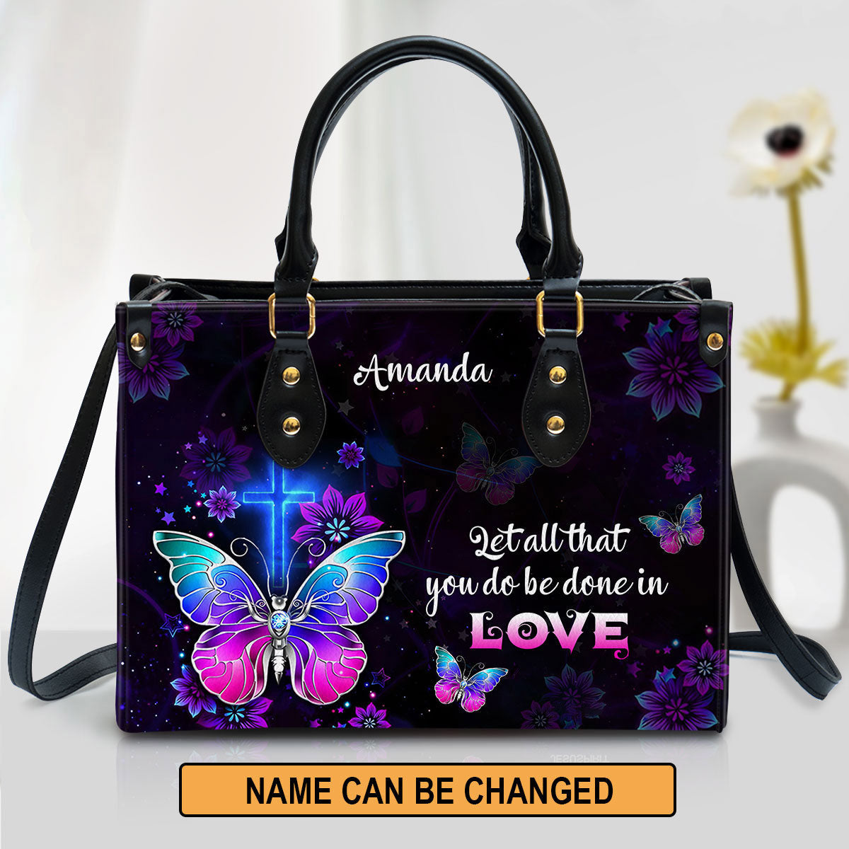 Corinthians 1614 Let All You Do Be Done In Love Personalized Leather Handbag With Handle
