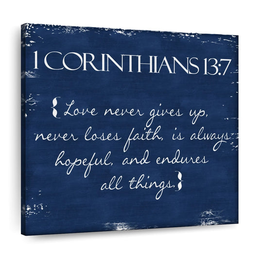 Corinthians Blue Square Canvas Wall Art - Bible Verse Wall Art Canvas - Religious Wall Hanging