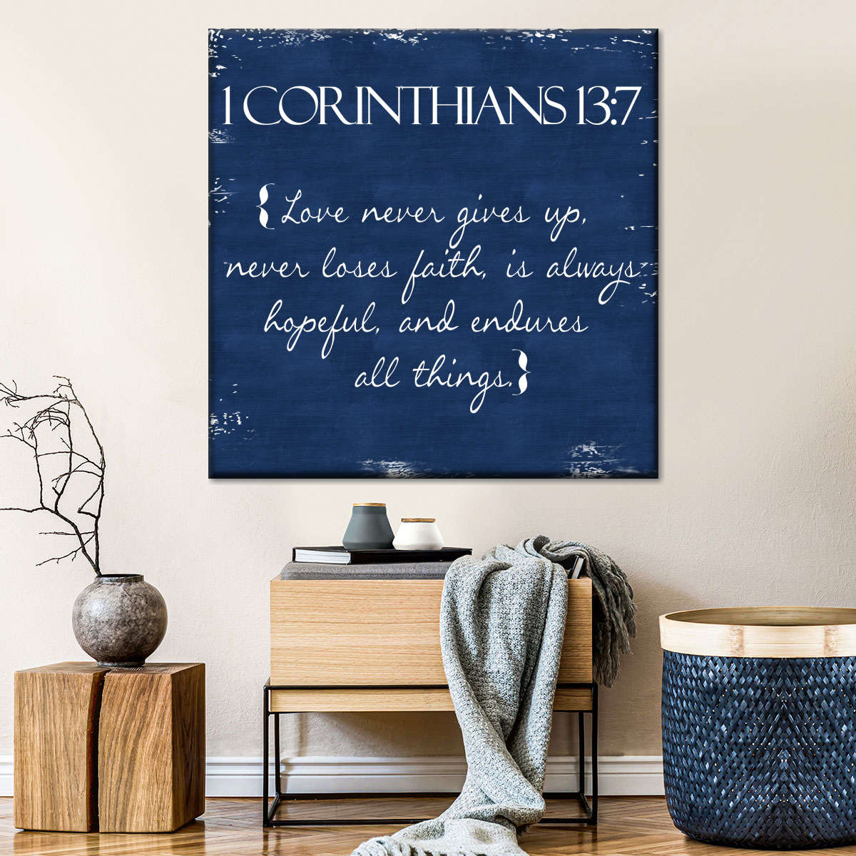 Corinthians Blue Square Canvas Wall Art - Bible Verse Wall Art Canvas - Religious Wall Hanging