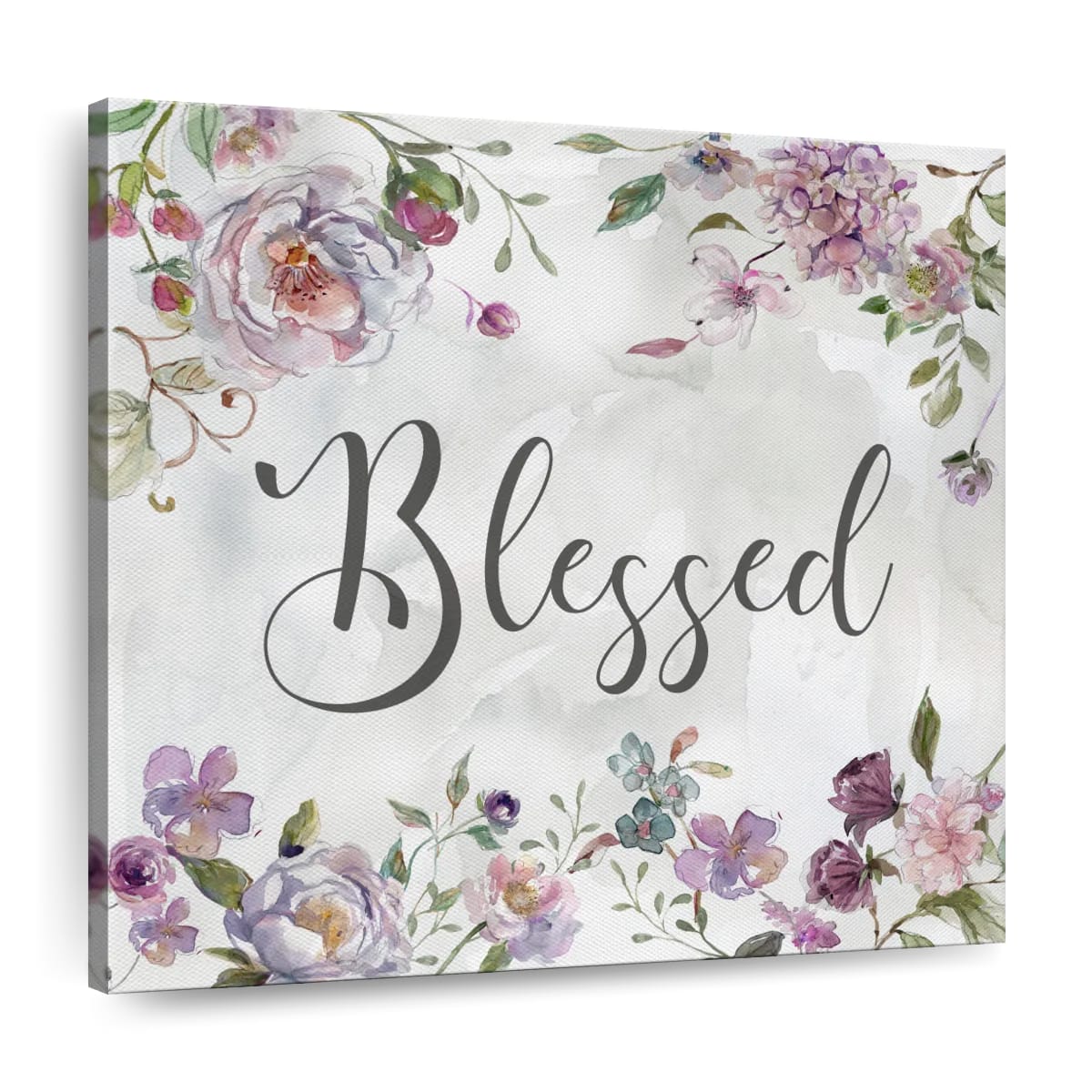 Cottage Floral Blessed Square Canvas Wall Art - Bible Verse Wall Art Canvas - Religious Wall Hanging