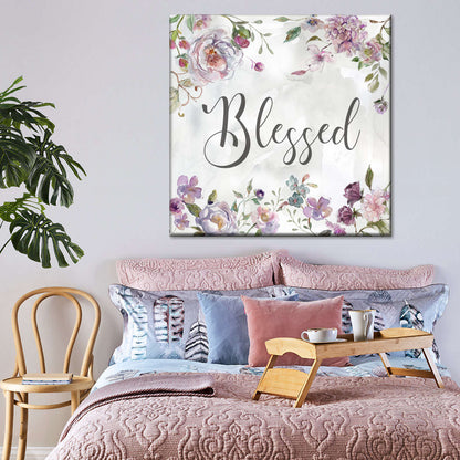 Cottage Floral Blessed Square Canvas Wall Art - Bible Verse Wall Art Canvas - Religious Wall Hanging