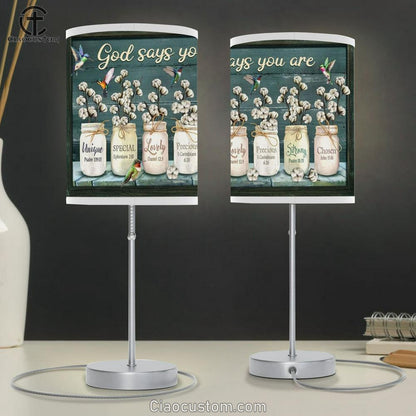 Cotton Flower Colorful Hummingbirds God Says You Are Table Lamp