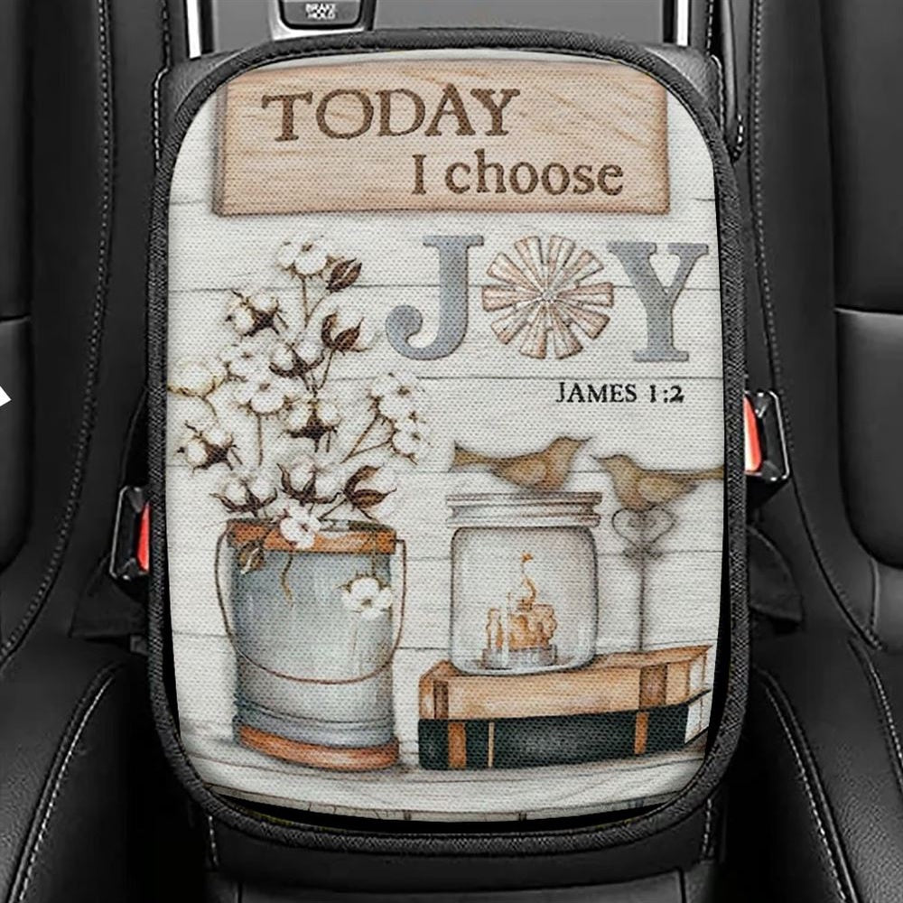 Cotton Flower Drawing, Bird Couple, Today I Choose Joy Car Center Console Cover, Christian Armrest Seat Cover, Bible Seat Box Cover