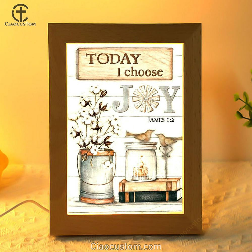 Cotton Flower Drawing, Bird Couple, Today I Choose Joy Frame Lamp