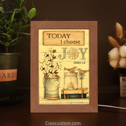 Cotton Flower Drawing, Bird Couple, Today I Choose Joy Frame Lamp