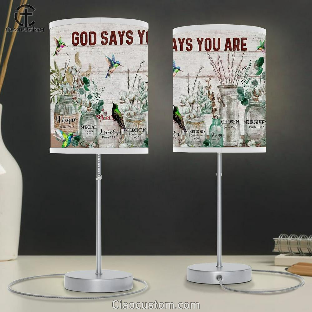 Cotton Flower, Vintage Garden, Hummingbird, God Says You Are Unique Table Lamp