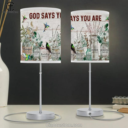 Cotton Flower, Vintage Garden, Hummingbird, God Says You Are Unique Table Lamp