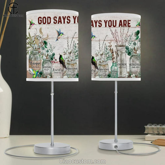 Cotton Flower, Vintage Garden, Hummingbird, God Says You Are Unique Table Lamp