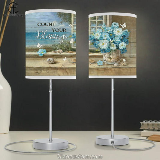 Count your blessings Flower bouquet White Butterfly Table Lamp For Bedroom - Bible Verse Table Lamp - Religious Room Decor