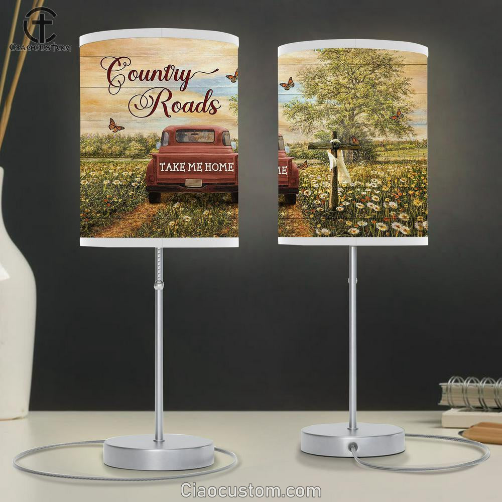 Country Roads Take Me Home Dandelion Field Ladybug Car Table Lamp For Bedroom - Bible Verse Table Lamp - Religious Room Decor