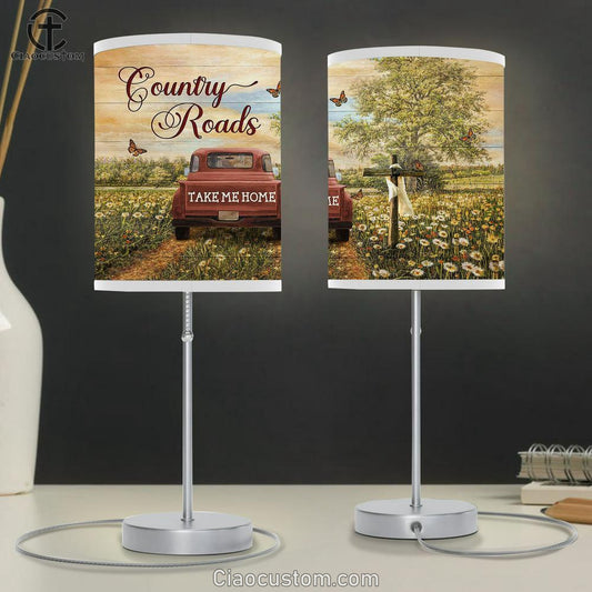 Country Roads Take Me Home Dandelion Field Ladybug Car Table Lamp For Bedroom - Bible Verse Table Lamp - Religious Room Decor