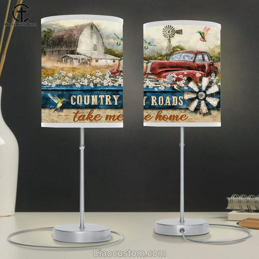 Country Roads Take Me Home Hummingbird Old Car Large Table Lamp Art - Christian Lamp Art Home Decor - Religious Table Lamp Prints