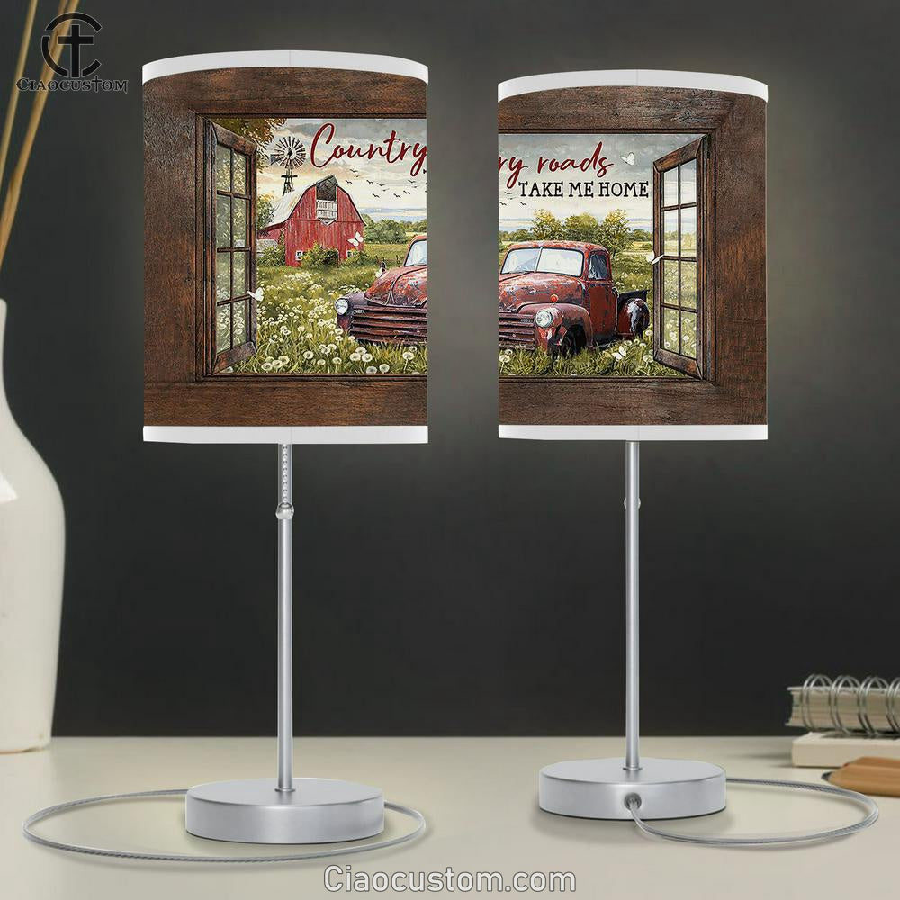 Country Roads Take Me Home Ladybug Car Dandelion Garden Table Lamp Prints - Religious Table Lamp Art - Christian Home Decor