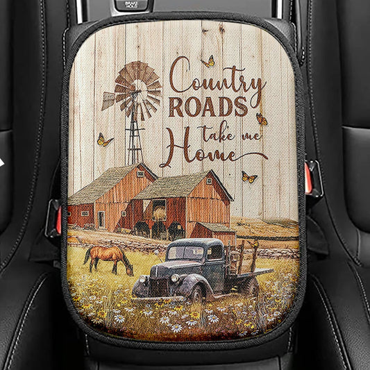 Country Roads Take Me Home Ladybug Car Horse Seat Box Cover, Christian Car Center Console Cover, Gift For Horse Lover