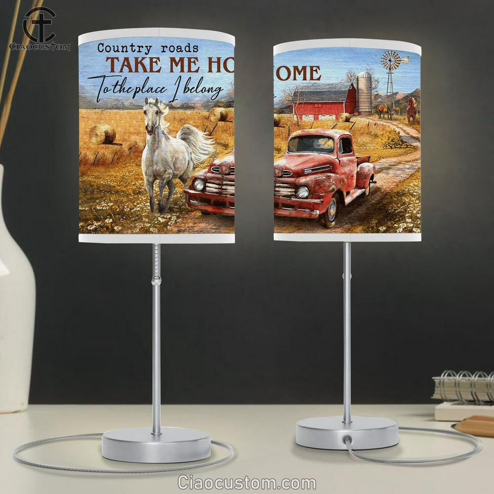 Country Roads Take Me Home White Horse Rice Field Ladybug Car Table Lamp Prints - Christian Lamp Art - Religious Home Decor