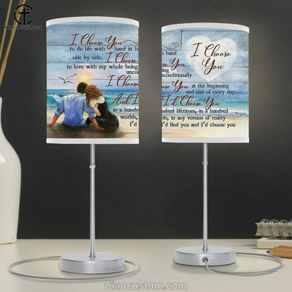 Couple Blue Ocean Sunset And I'd Choose You Table Lamp For Bedroom - Bible Verse Table Lamp - Religious Room Decor