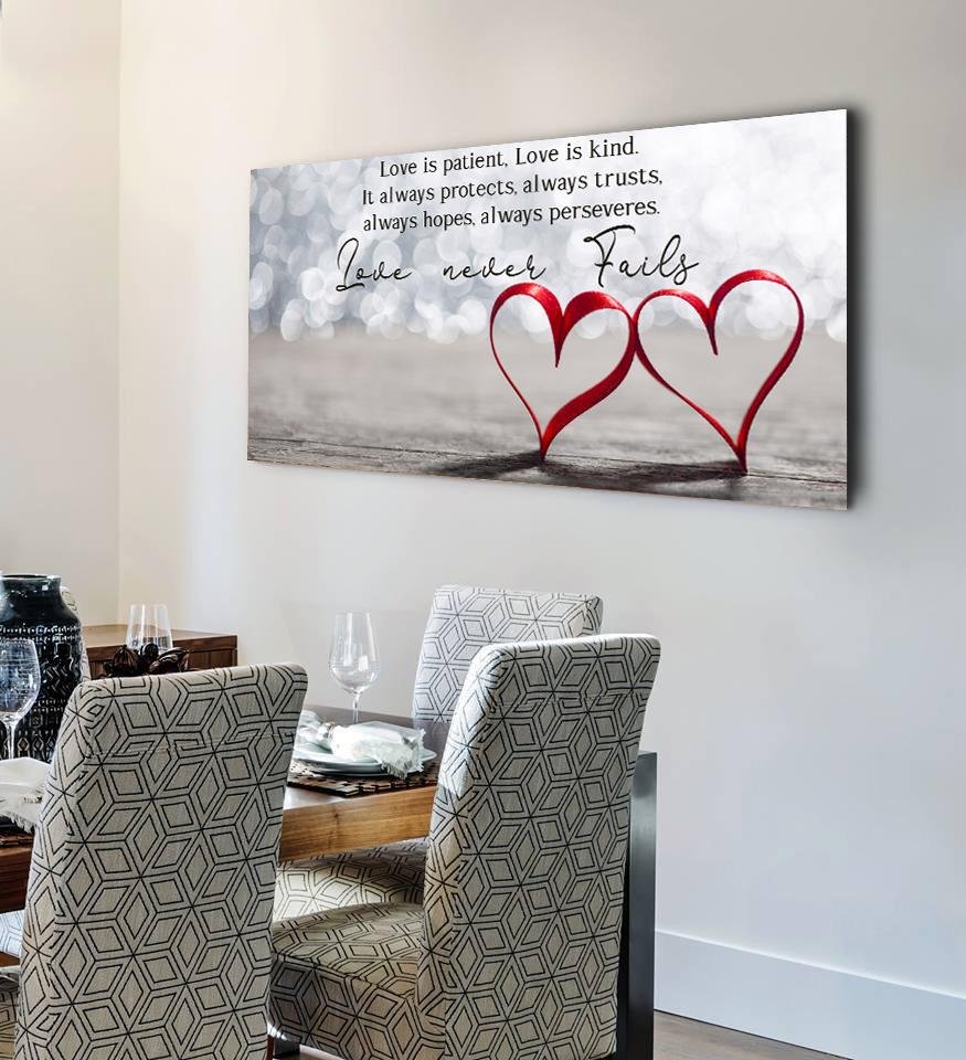 Couple Hearts Love Is Patient, Love Is Kind Wall Art - Christian Canvas Wall Art