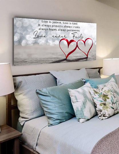 Couple Hearts Love Is Patient, Love Is Kind Wall Art - Christian Canvas Wall Art