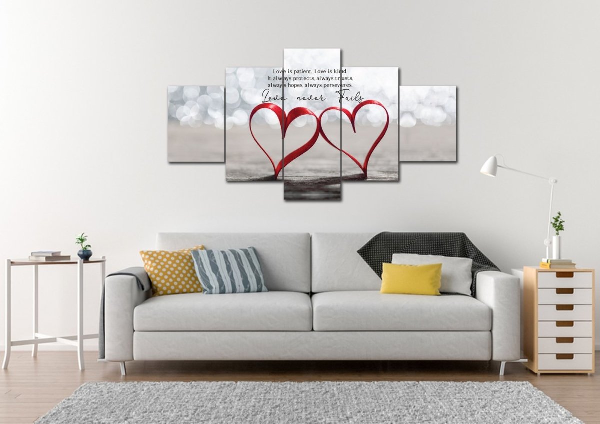 Couple Hearts Love Is Patient, Love Is Kind Wall Art - Christian Canvas Wall Art