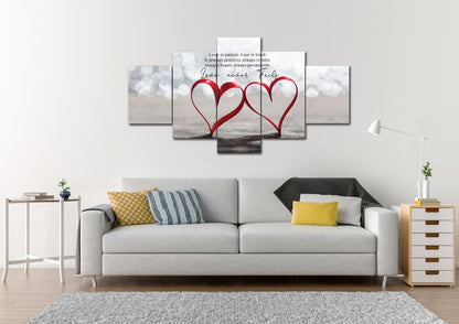 Couple Hearts Love Is Patient, Love Is Kind Wall Art - Christian Canvas Wall Art