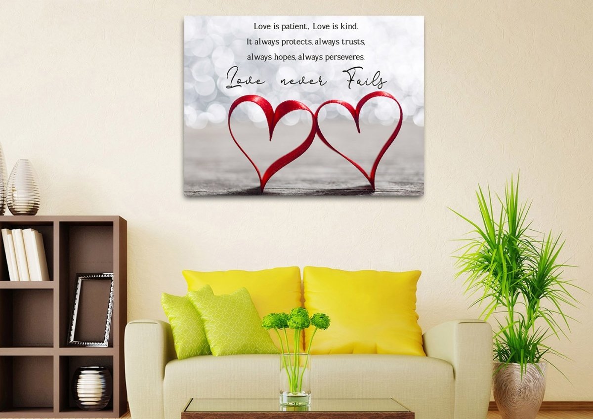 Couple Hearts Love Is Patient, Love Is Kind Wall Art - Christian Canvas Wall Art