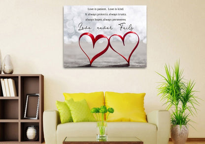 Couple Hearts Love Is Patient, Love Is Kind Wall Art - Christian Canvas Wall Art