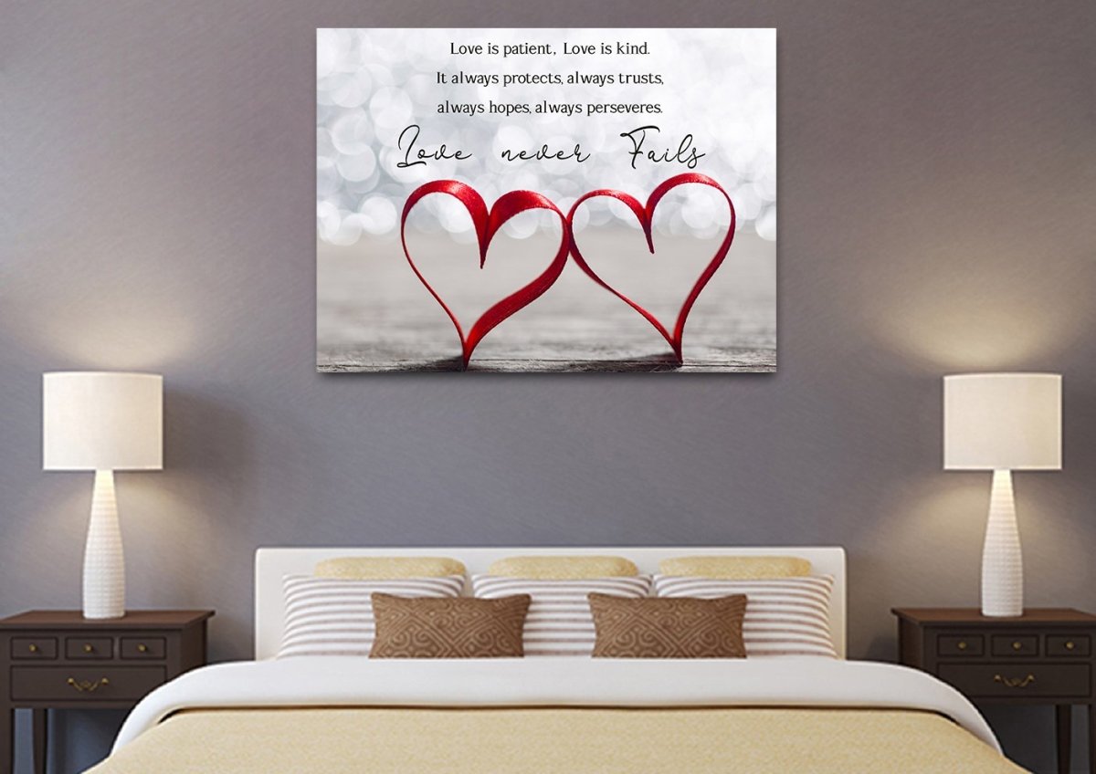 Couple Hearts Love Is Patient, Love Is Kind Wall Art - Christian Canvas Wall Art