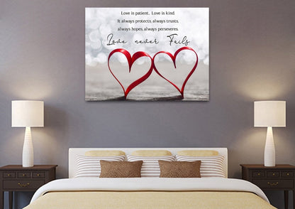 Couple Hearts Love Is Patient, Love Is Kind Wall Art - Christian Canvas Wall Art