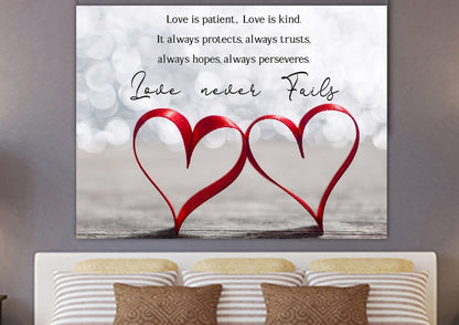 Couple Hearts Love Is Patient, Love Is Kind Wall Art - Christian Canvas Wall Art