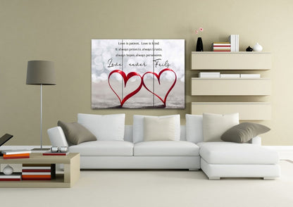 Couple Hearts Love Is Patient, Love Is Kind Wall Art - Christian Canvas Wall Art