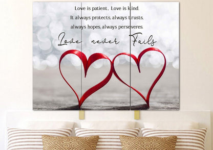 Couple Hearts Love Is Patient, Love Is Kind Wall Art - Christian Canvas Wall Art