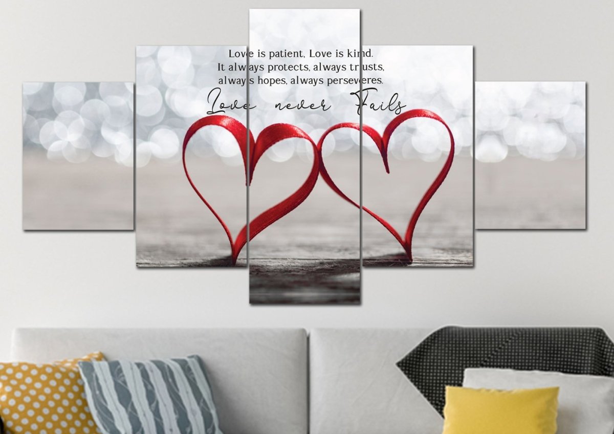 Couple Hearts Love Is Patient, Love Is Kind Wall Art - Christian Canvas Wall Art