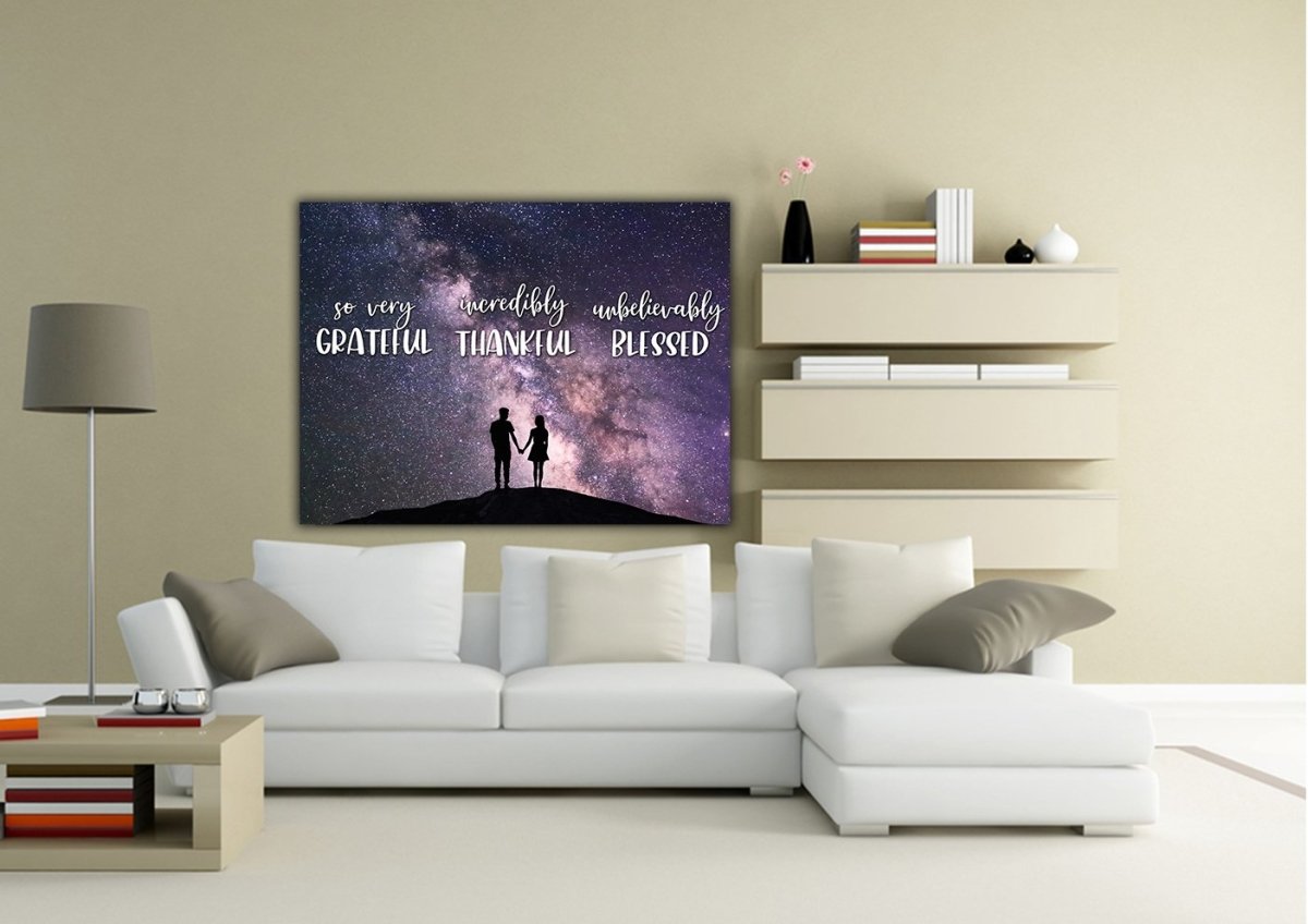 Couple Stars Thankful, Grateful & Blessed Wall Art - Christian Canvas Wall Art
