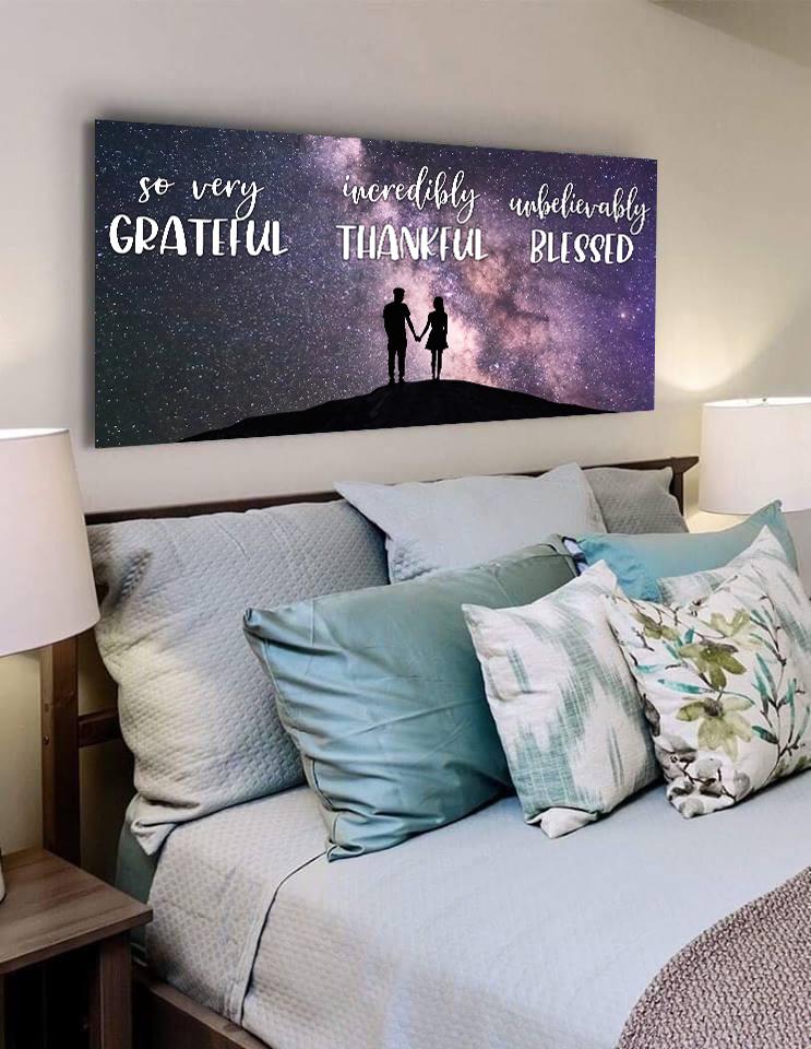 Couple Stars Thankful, Grateful & Blessed Wall Art - Christian Canvas Wall Art