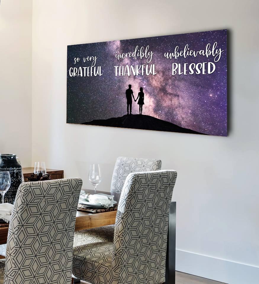 Couple Stars Thankful, Grateful & Blessed Wall Art - Christian Canvas Wall Art