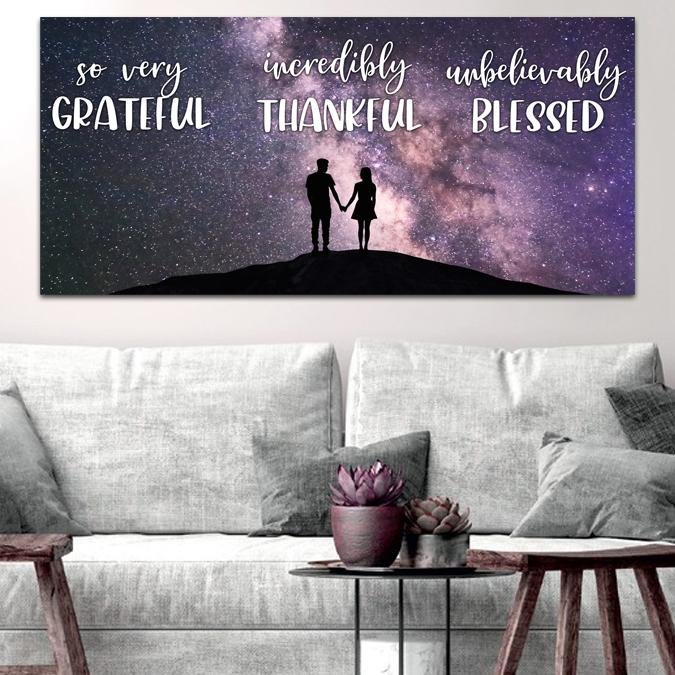 Couple Stars Thankful, Grateful & Blessed Wall Art - Christian Canvas Wall Art