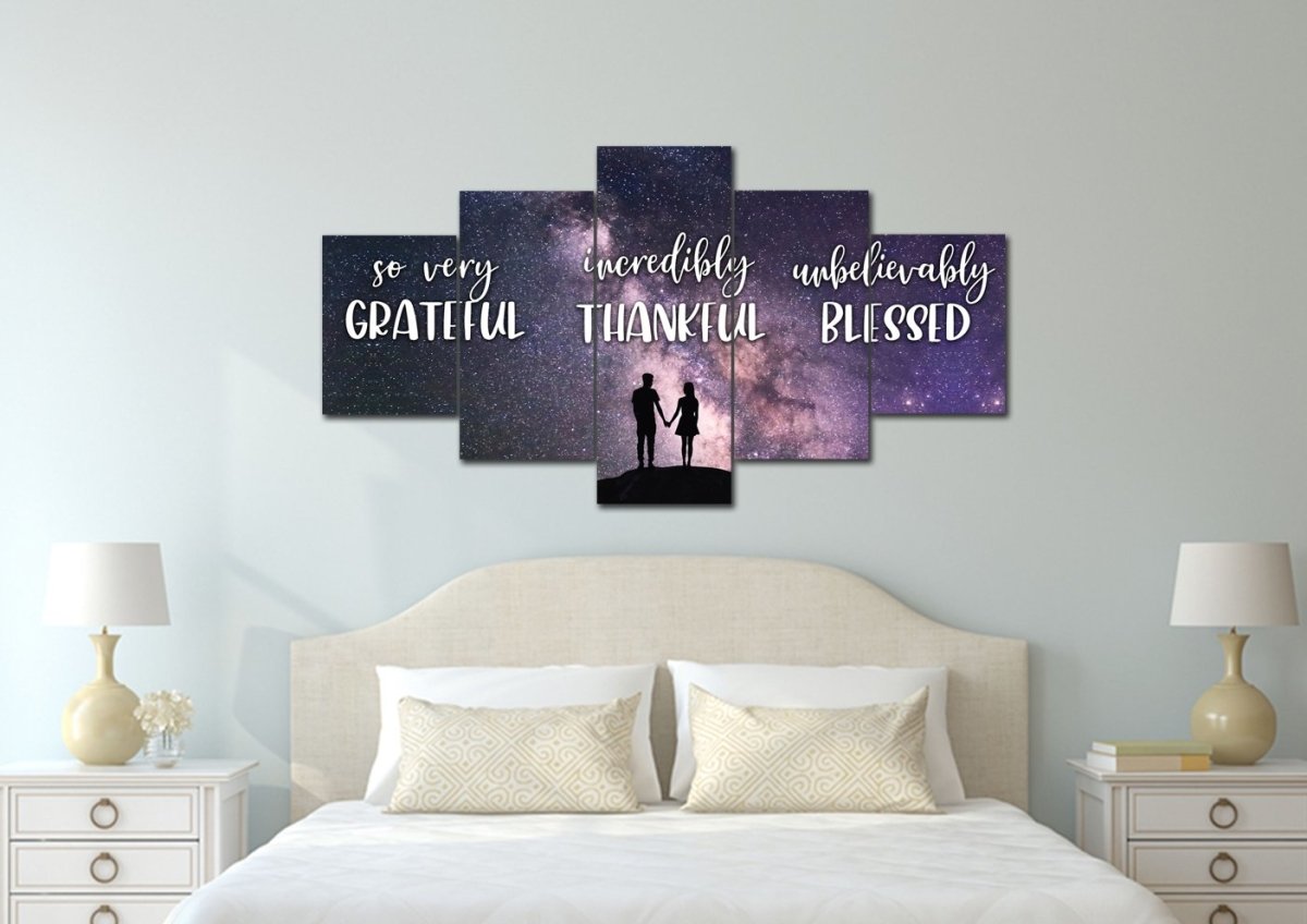 Couple Stars Thankful, Grateful & Blessed Wall Art - Christian Canvas Wall Art
