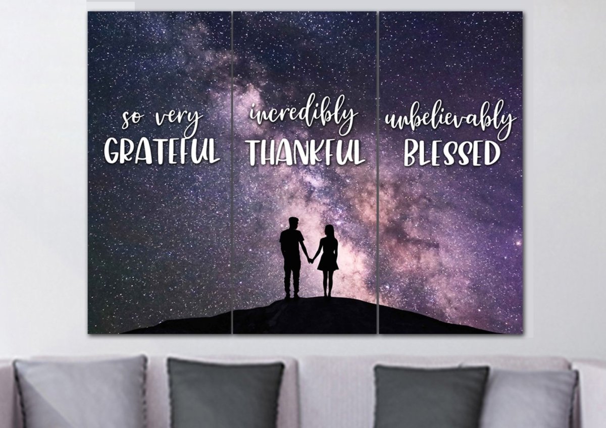 Couple Stars Thankful, Grateful & Blessed Wall Art - Christian Canvas Wall Art