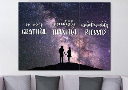 Couple Stars Thankful, Grateful & Blessed Wall Art - Christian Canvas Wall Art