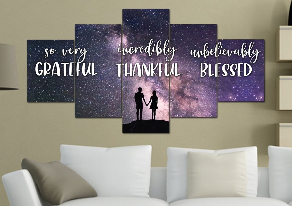 Couple Stars Thankful, Grateful & Blessed Wall Art - Christian Canvas Wall Art