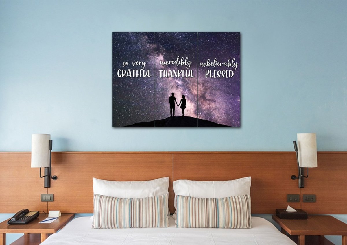 Couple Stars Thankful, Grateful & Blessed Wall Art - Christian Canvas Wall Art