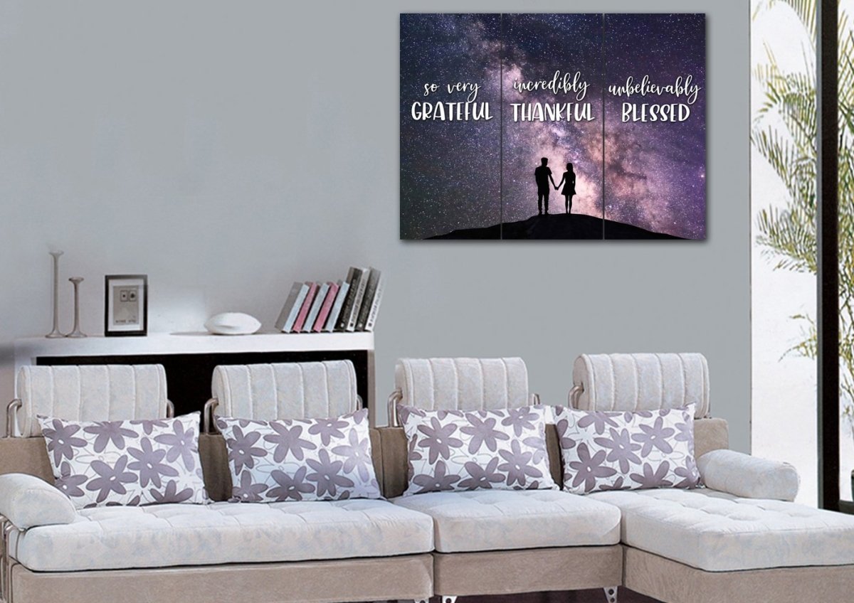 Couple Stars Thankful, Grateful & Blessed Wall Art - Christian Canvas Wall Art