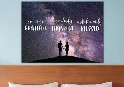 Couple Stars Thankful, Grateful & Blessed Wall Art - Christian Canvas Wall Art