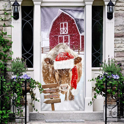 Cow Barn Merry Christmas Door Cover - Door Christmas Cover - Cow Lover Gifts