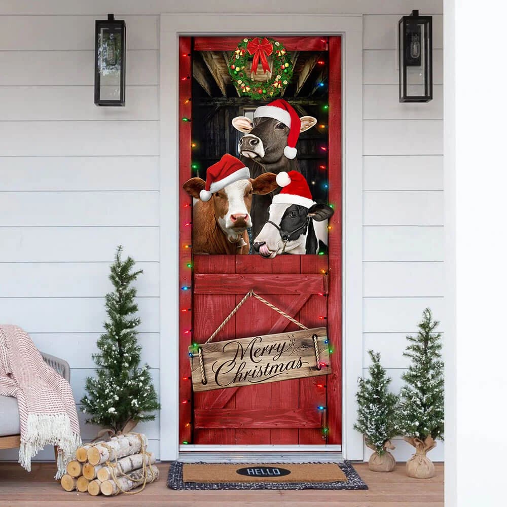 Cow Cattle - Merry Christmas Door Cover - Door Christmas Cover - Cow Lover Gifts